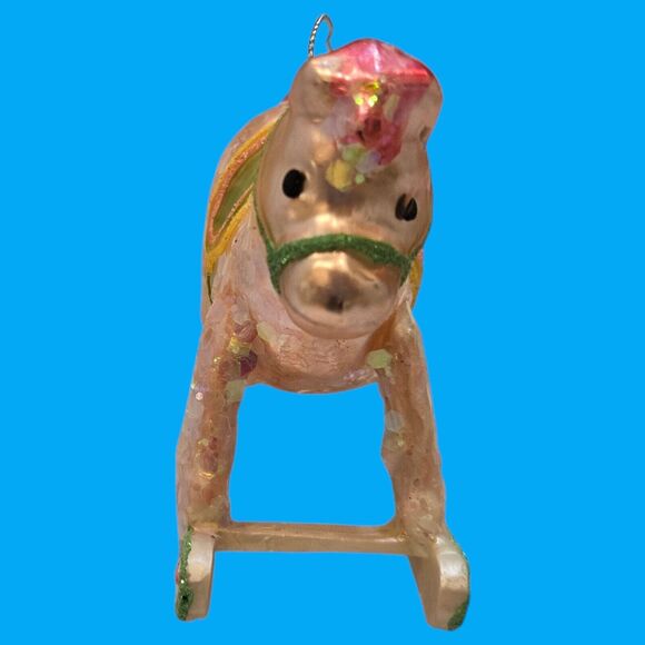 NEW 2011 Robert Stanley Babys 1st Christmas Rocking Horse Glitter Glass Ornament - Picture 4 of 8